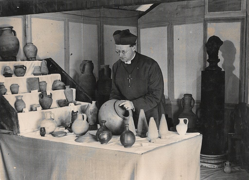 Abbey Community Pottery Collection England Historic display of pottery and artefacts by a religious leader